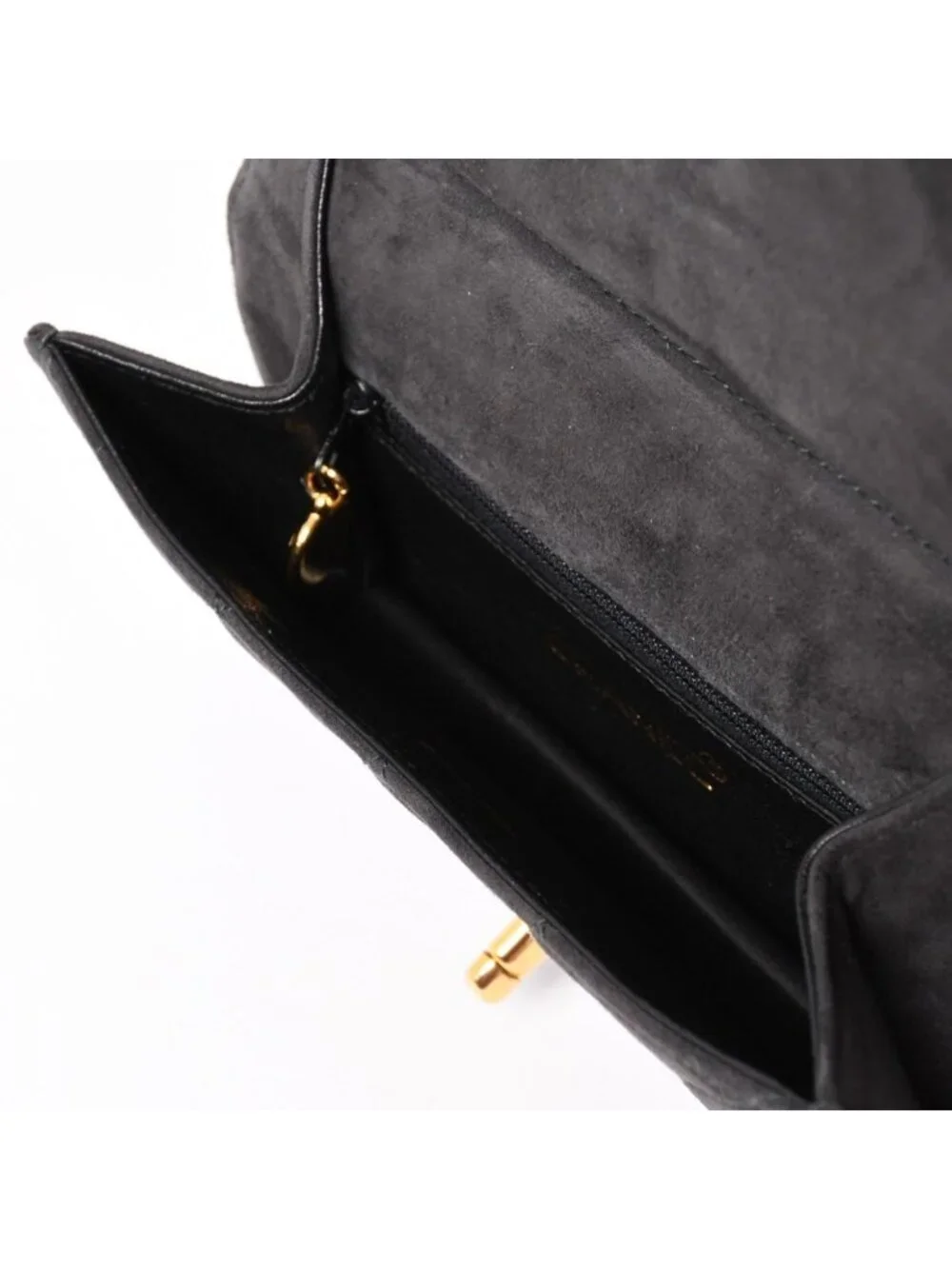 Chanel Top Handle Handbag CC Logo Suede Turnlock Dark Gray Gold